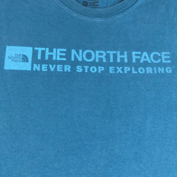 The North Face T-Shirt Mens XXL Teal Blue Preppy Big Logo Athletic Crew Neck Tee - Picture 2 of 7